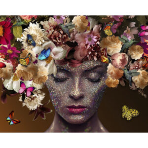 Glasschilderij - Glitter Vrouw - 120 x 80 cm