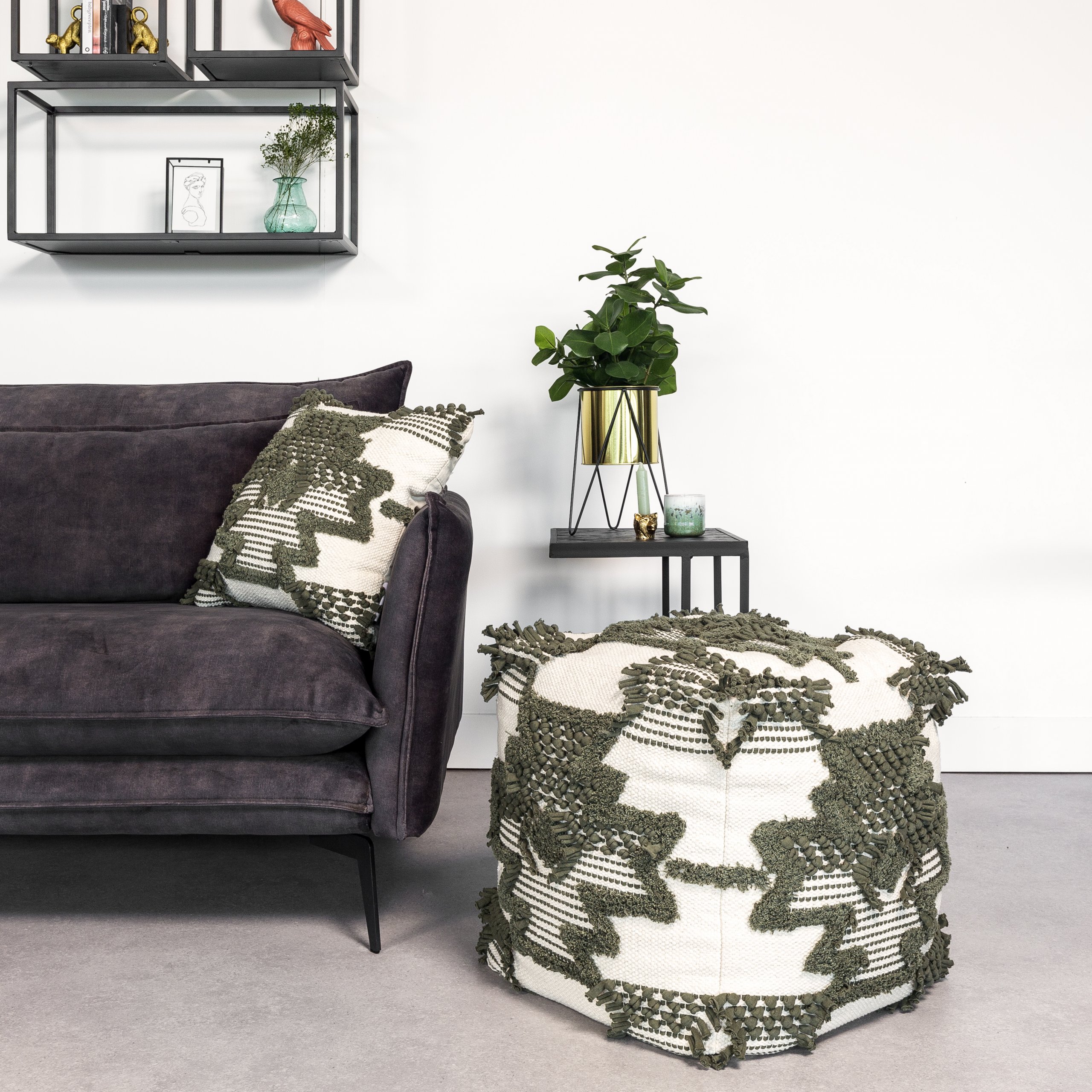 Haluta Poef - 45 x 45 - Groen/Grijs - Afbeelding 2