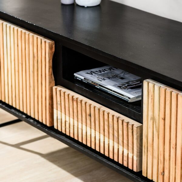 Haluta Acacia TV-meubel Pip - 140 x 40 x 50 cm - Acacia/Zwart - Afbeelding 3