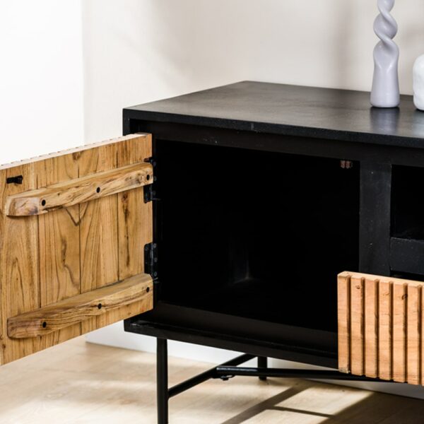Haluta Acacia TV-meubel Pip - 140 x 40 x 50 cm - Acacia/Zwart - Afbeelding 4