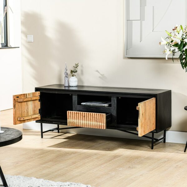 Haluta Acacia TV-meubel Pip - 140 x 40 x 50 cm - Acacia/Zwart - Afbeelding 2