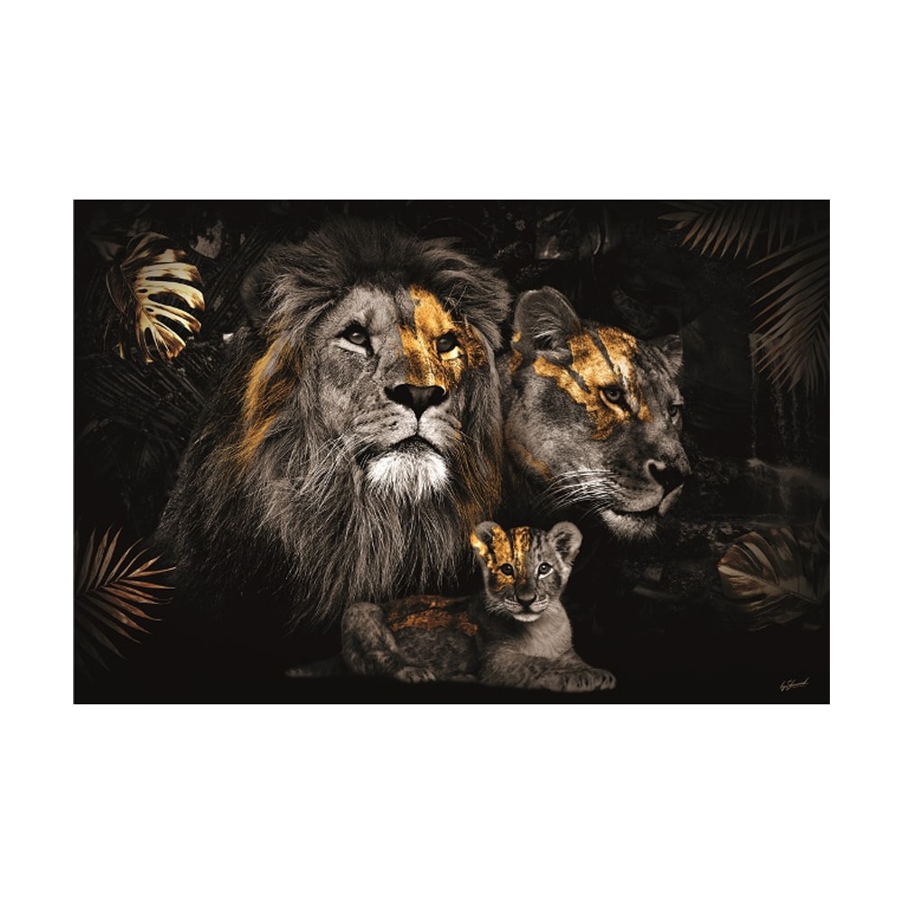 Glasschilderij - Leeuwen Familie - 110 x 160 cm