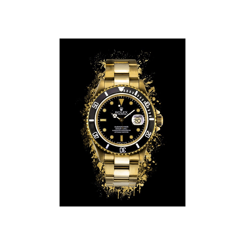 Glasschilderij - Gouden Rolex - 60 x 80 x 0,4 cm