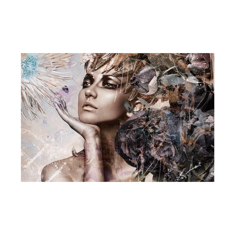 Glasschilderij - Vrouw & Bloemen - 80 x 120 cm