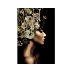 Glasschilderij - Vrouw & Bloemen  - 80 x 120 x 0,4 cm