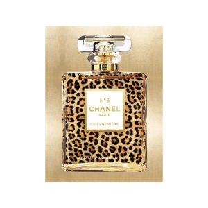 Glasschilderij - Chanel Fles Luipaard - 60 x 80 cm
