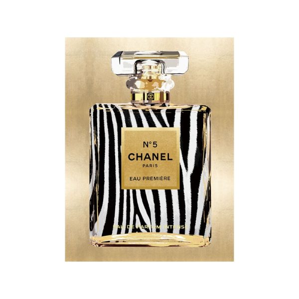 Glasschilderij - Chanel Fles Zebra - 60 x 80 cm