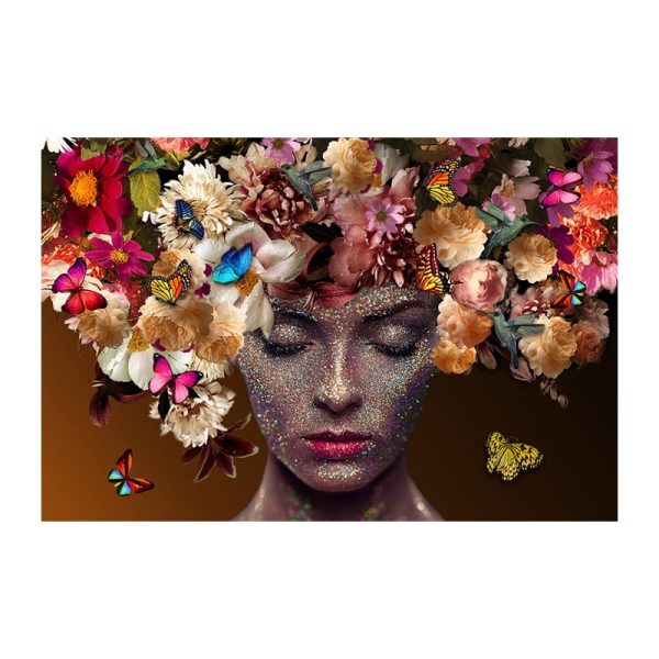 Glasschilderij - Vrouw met Bloemenkapsel - 110 x 160 cm