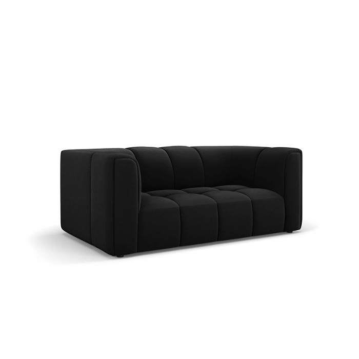 Haluta 2-zits bank in zwarte fluwelen stof met ronde vormen en moderne uitstraling 1.jpg
