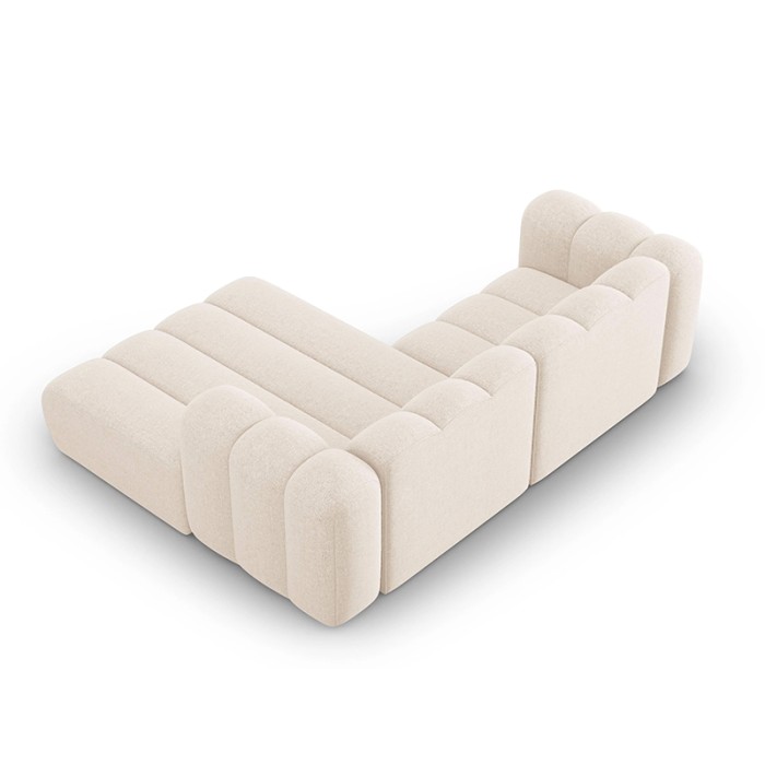 Haluta hoekbank in crèmekleurige stof met afgeronde, gewatteerde zitvlakken en modern design 3.jpg