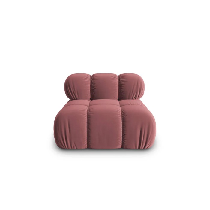 Haluta fauteuil in oudroze stof met gewatteerde kussens, zachte ronde vormen en compact design.jpg