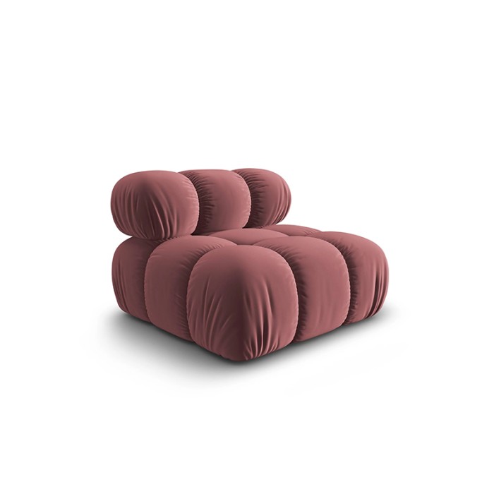 Haluta fauteuil in oudroze stof met gewatteerde kussens, zachte ronde vormen en compact design 2.jpg