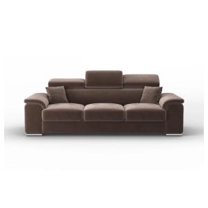 Haluta 3-zits bank in donkerbruine stof met verstelbare hoofdsteunen en brede armleuningen 2.jpg