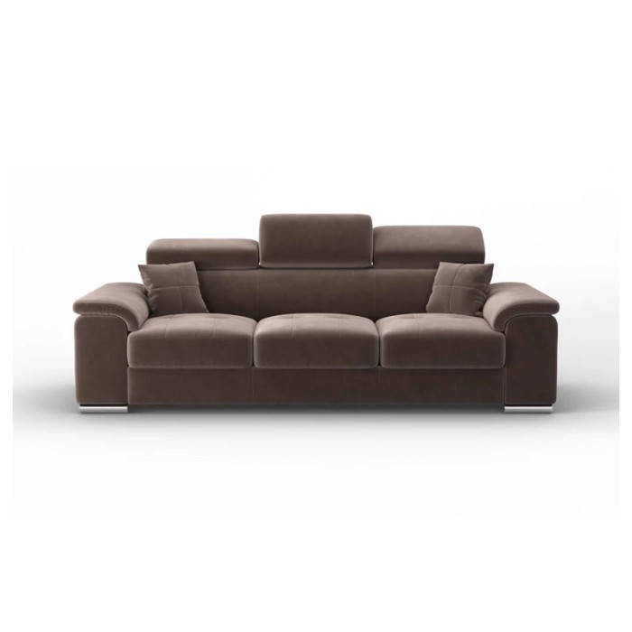 Haluta 3-zits bank in donkerbruine stof met verstelbare hoofdsteunen en brede armleuningen 2.jpg