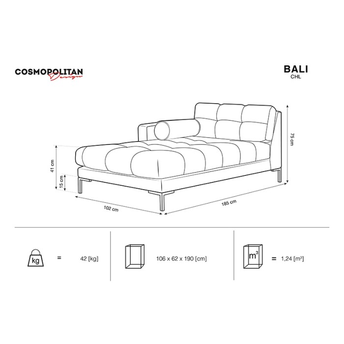 Haluta chaise longue in zwarte stof met gewatteerde zitting, metalen poten en modern design 4.jpg