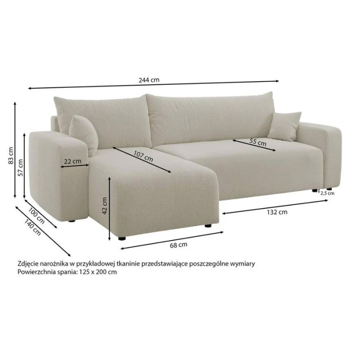 Haluta hoekbank in lichtgrijze ribstof met brede armleuningen, losse kussens en chaise longue, gedecoreerd met een donker plaid. 1.jpg